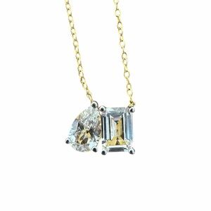 Gold 925 UD stamped toi et moi emerald & pear cut necklace